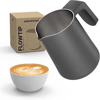 Subminimal FlowTip Stainless Steel Milk Jug | Ergonomic Barista Pitcher for Latte Art | Heat Resistant & Compatible with Gas Stove & Induction | For Milk Frother & Coffee Lovers