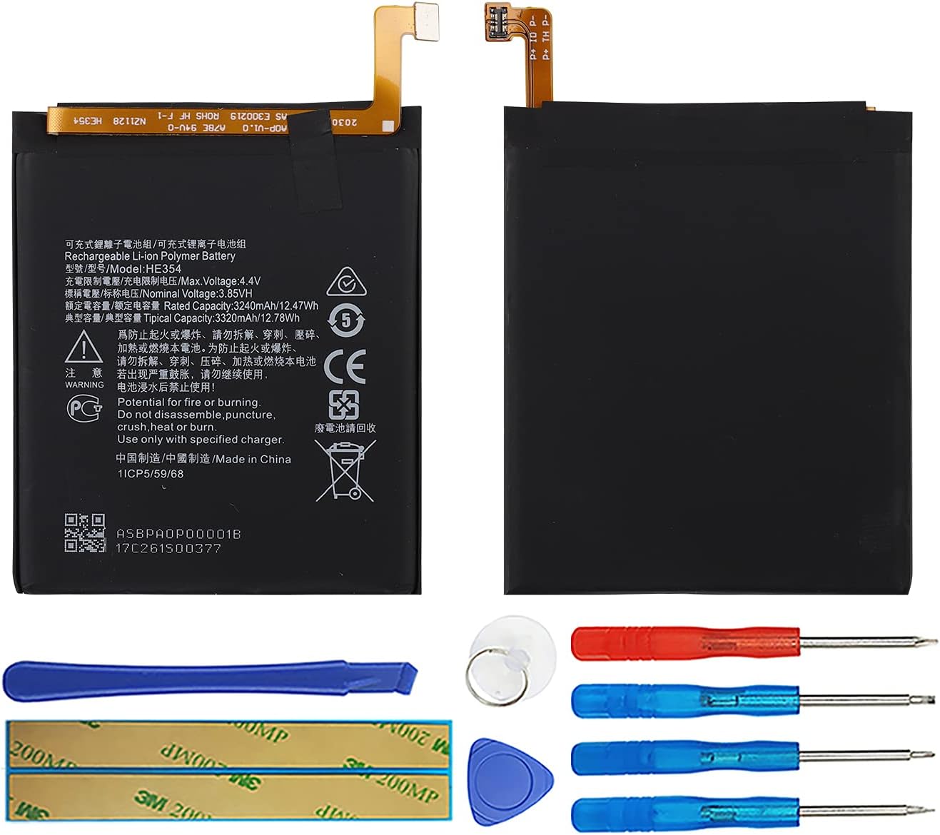 Battery HE354 Compatible with Nokia 9 PureView TA-1082 TA-1087 with Repair Tool Kit