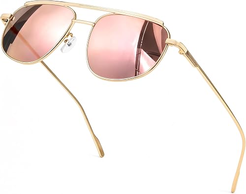 SIPHEW Womens Aviator Sunglasses- Trendy Square Light Tinted Color Double Bridge