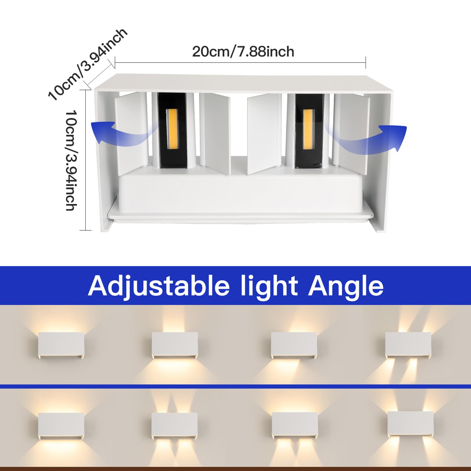 FUPE 25W LED Aplique Pared Exterior Interior IP65 Impermeable Apliques Pared Exterior Lámpara de Pared Aluminio Moderno Aplique Blanco 3000k Luz Cálida, Ángulo de luz Ajustable, Fácil de instalar