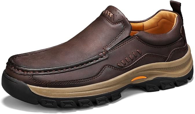 Mens Casual Loafers Slip-on Leather Comfortable Outdoor Walking Shoes for Men