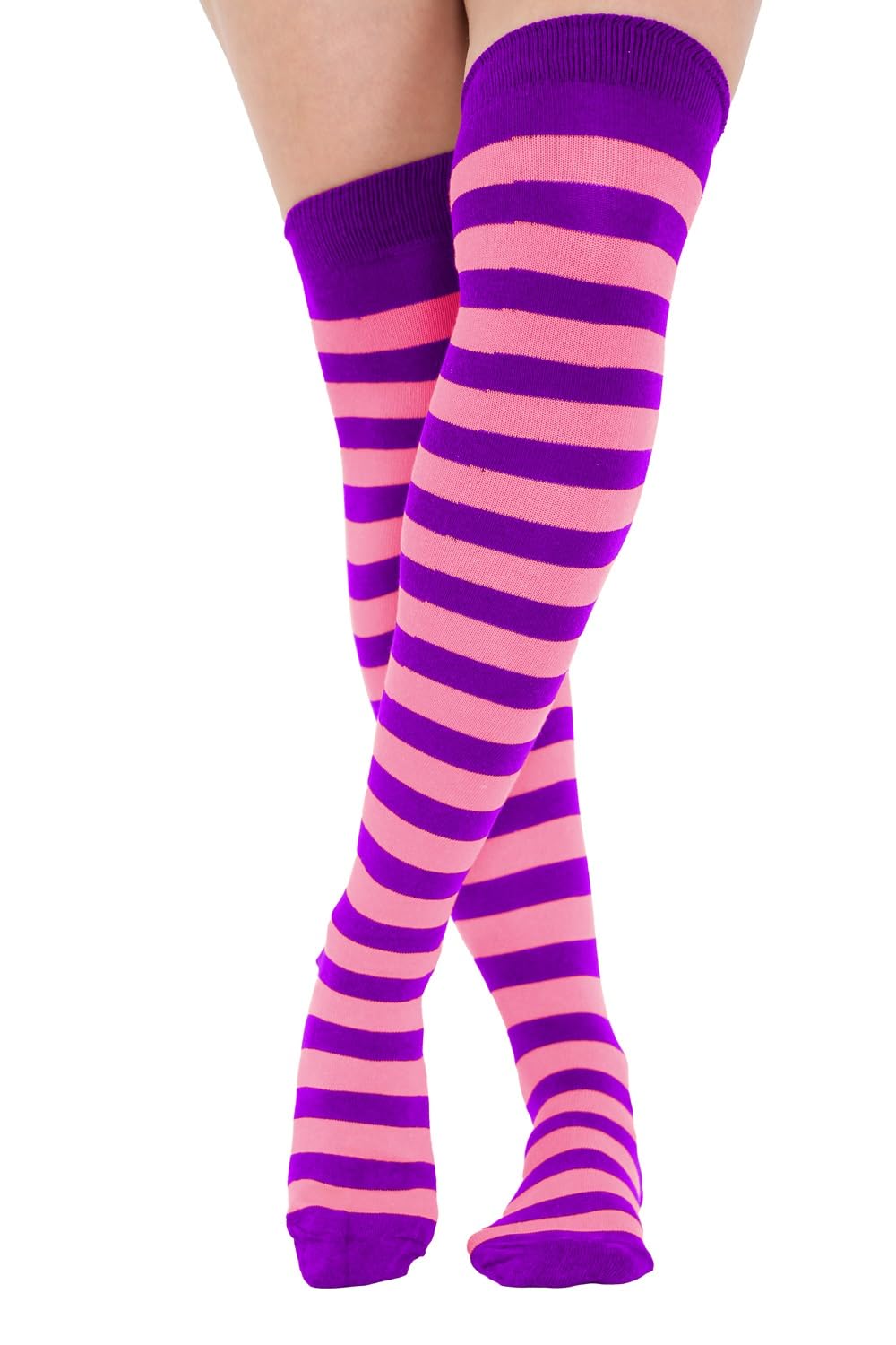 Fna Fashions Girls Purple & Fuchsia Pink Otk Stripe Socks Fna Fashions® Over The Knee Striped Plain Socks Assorted Colours Thigh High Socks (Purple & Fuchsia Pink Otk Stripe Socks)