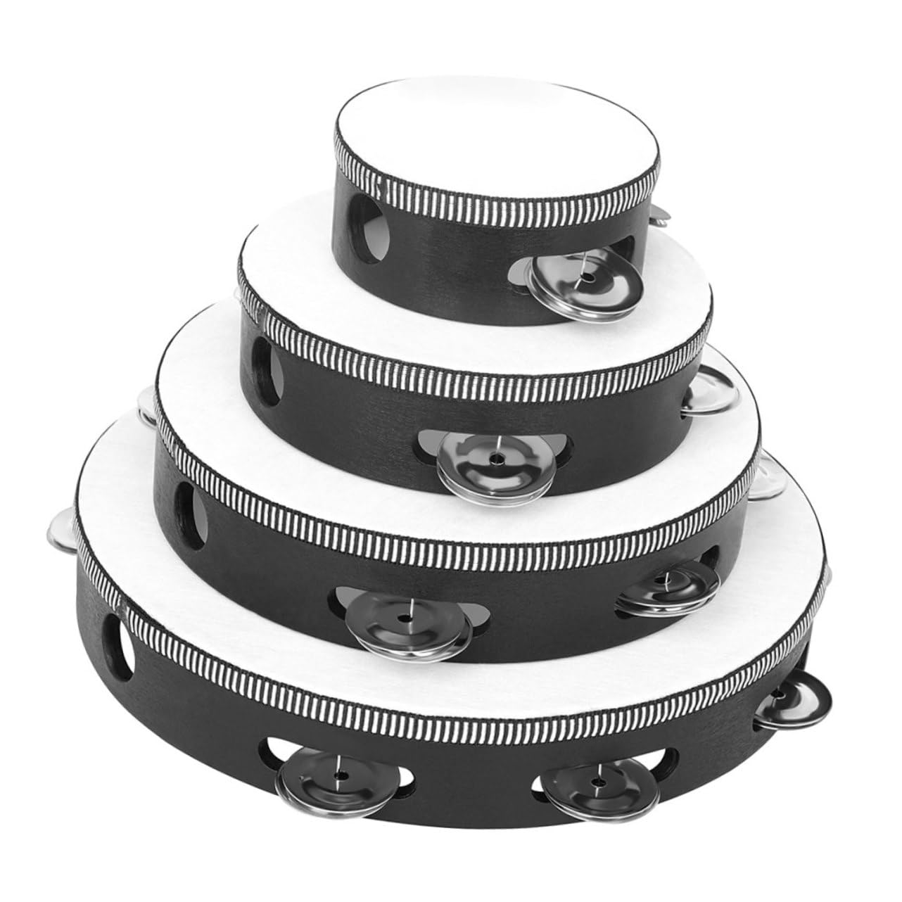 Garneck 4pcs Hand Tambourine Wooden Musical Instrument for Teens Adults Church Drum Performing