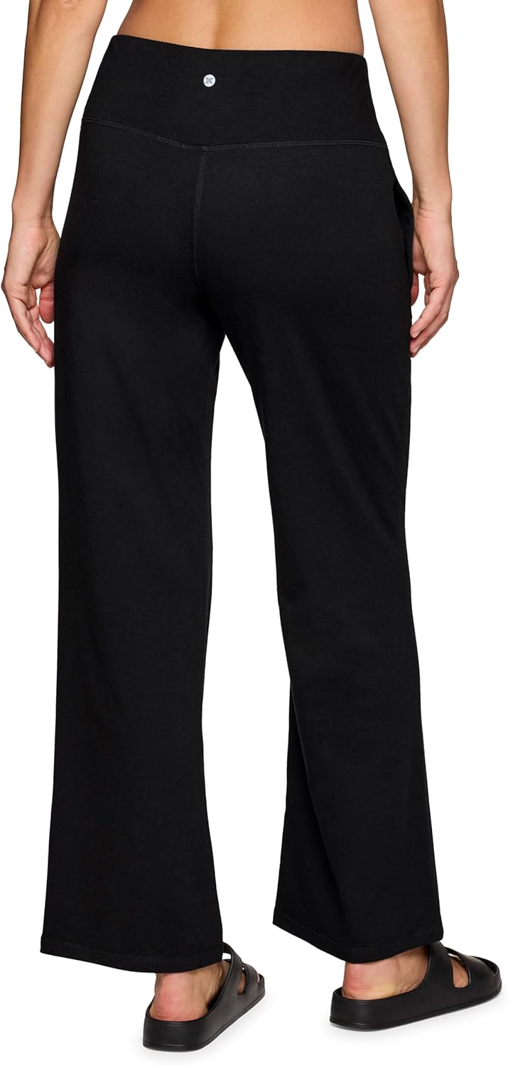 RBX Lightweight Wide Leg Pant for Women, Flat Front Waistband French Terry Lounge Pants with Pockets for Yoga, Casual Wear