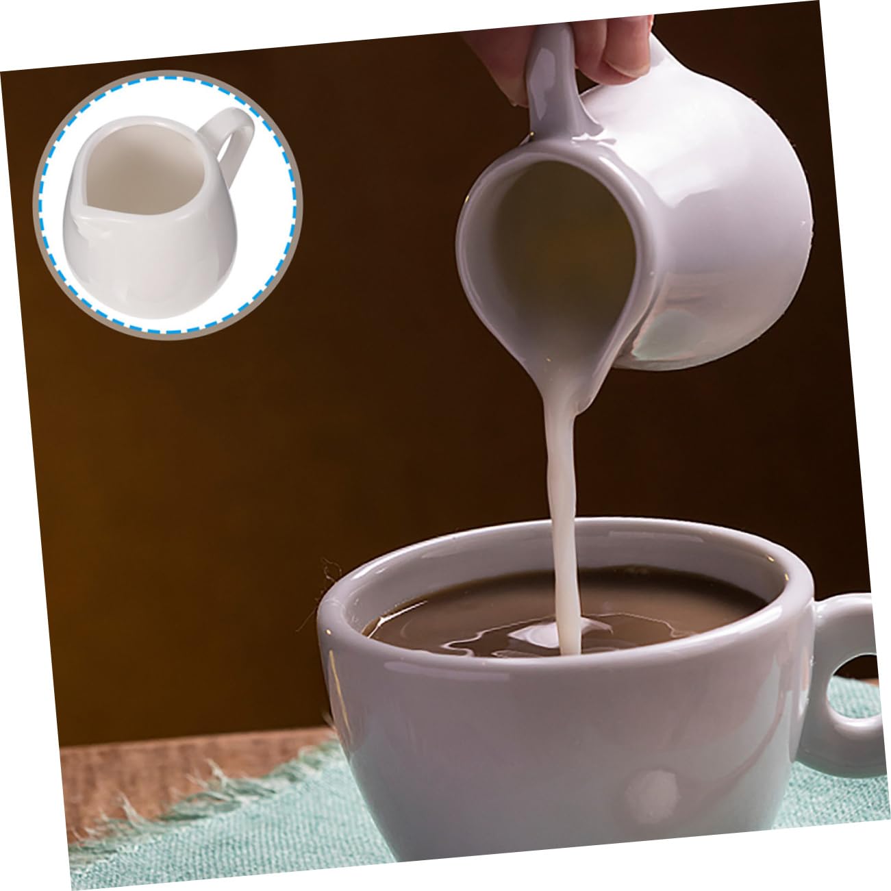 6 Jarras de Cerámica en Color Blanco con Asa Cómoda para Almacenar Leche y Salsa, Diseño Original y Ecológico, Ideales para Regalos de Inauguración de Casa
