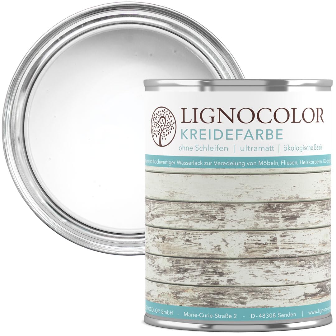 Lignocolor Kreidefarbe (Weiss) Shabby Chic Lack Landhaus Stil Vintage Look Chalky 1kg