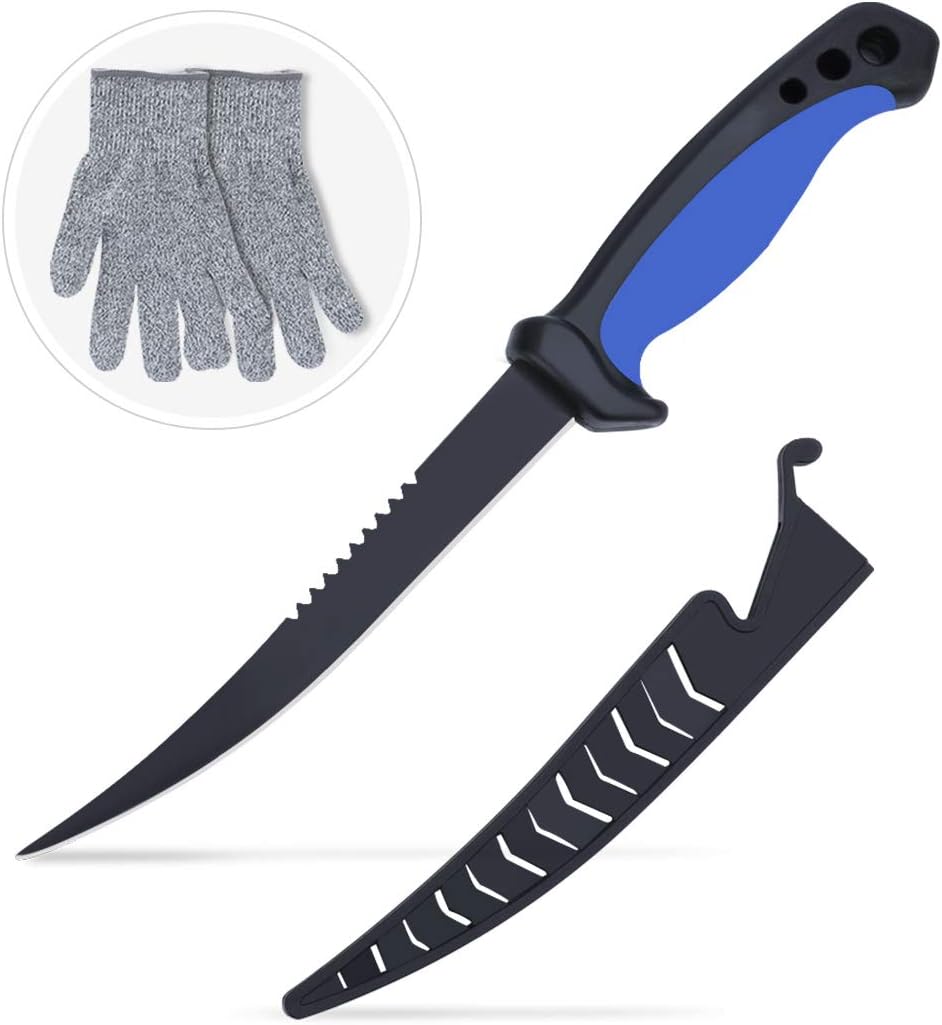Tikaton Fish Filleting Knife with Cut Resistant Gloves for Fishing Camping Hunting, 6.5 Inch Bait Knife Fish Fillet Knife with Sharp Stainless Steel Blade and Protective Sheath : Sports & Outdoors