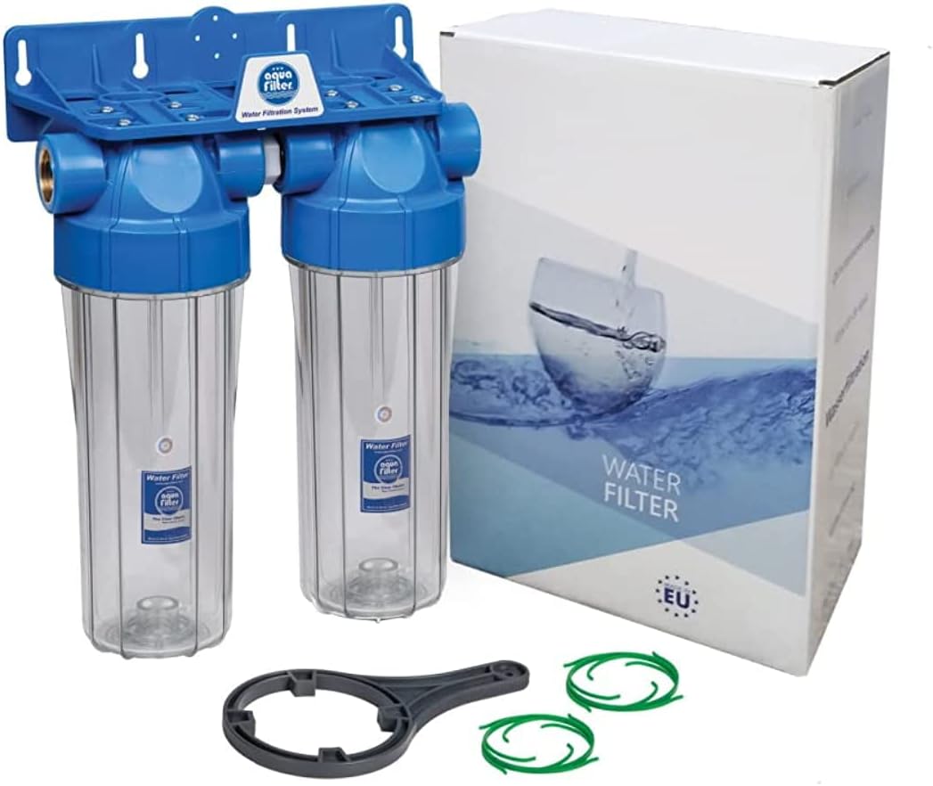Aquafilter Nsf Certified Inline Drinking Water Filtration System 10" Ro, Whole House, 3/4” Inlet And Outlet Bspt For Municipality - Removes All Impurities From (Two Stage)