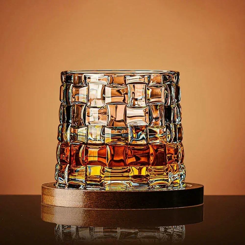 2 Piezas Vaso de Whisky Giratorio con Base, Vaso de Cristal Giratorio para Bourbon y Brandy, Vasos antiestrés, Regalo