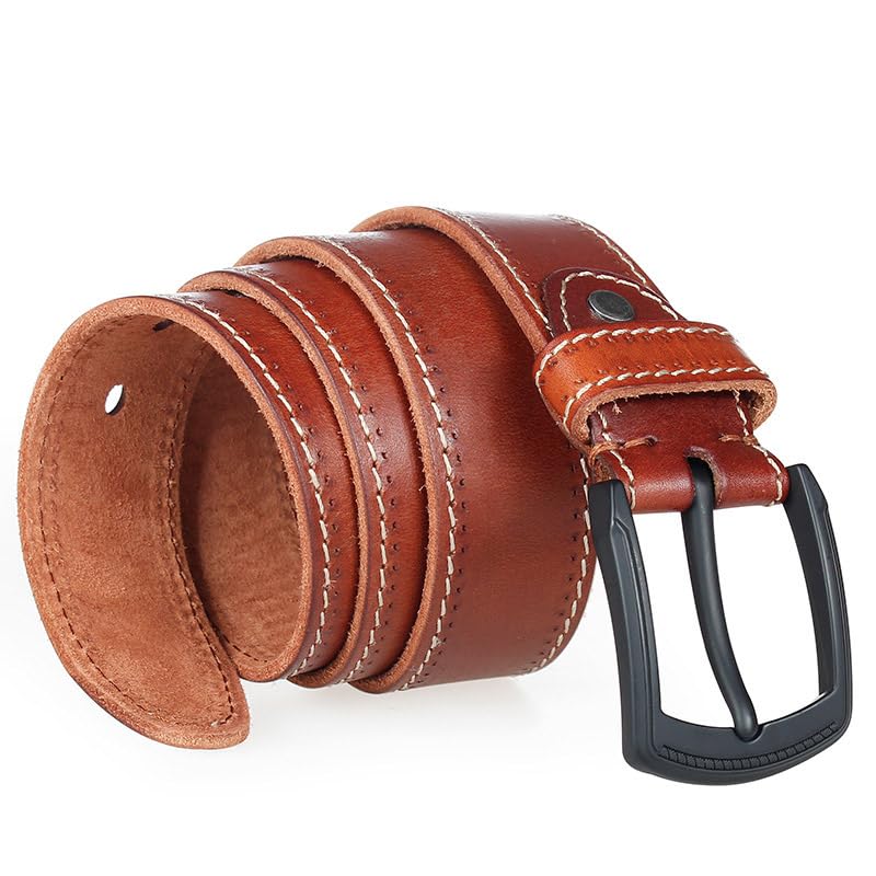 Cinturón Ajustable de Cuero Genuino, Cinturón for Hombre Cinturones de Cuero Genuino for Hombres Cinturón de Cuero Real con Hebilla Negra Mate de Metal Duro(Red Brown,120)