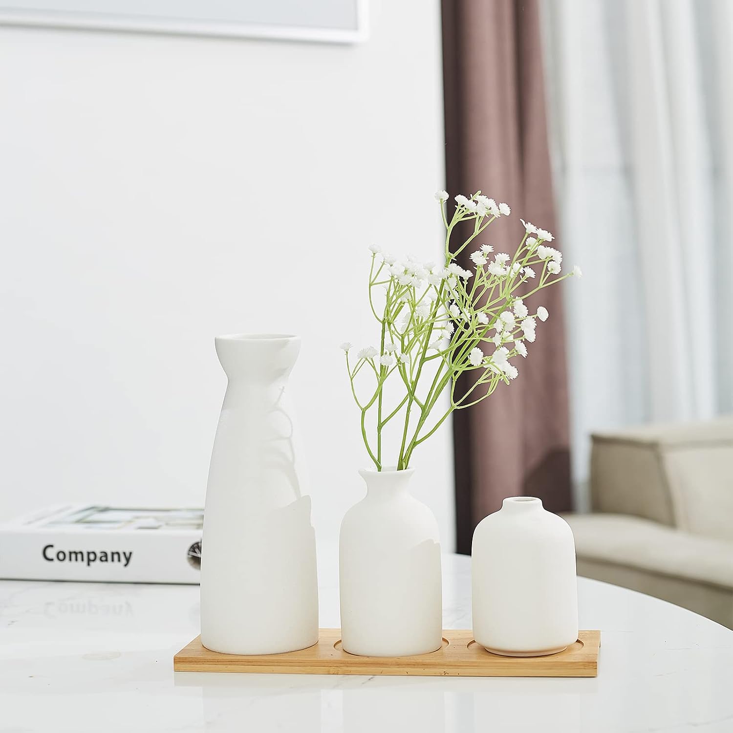 Amazon.com: White Ceramic vase Set of 3, Small Bud Vase Flower vases ...