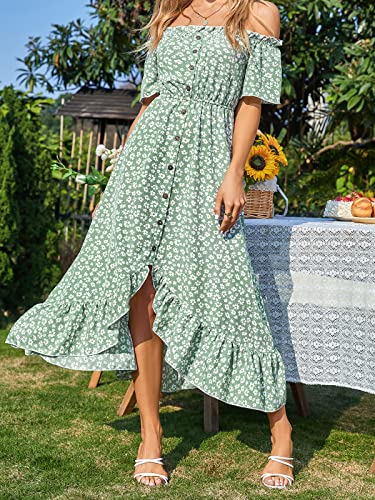 Image of CUPSHE Dress for Women Maxi Dresses Off Shoulder Ditsy Floral Print Short Sleeve Frill A Line Dress