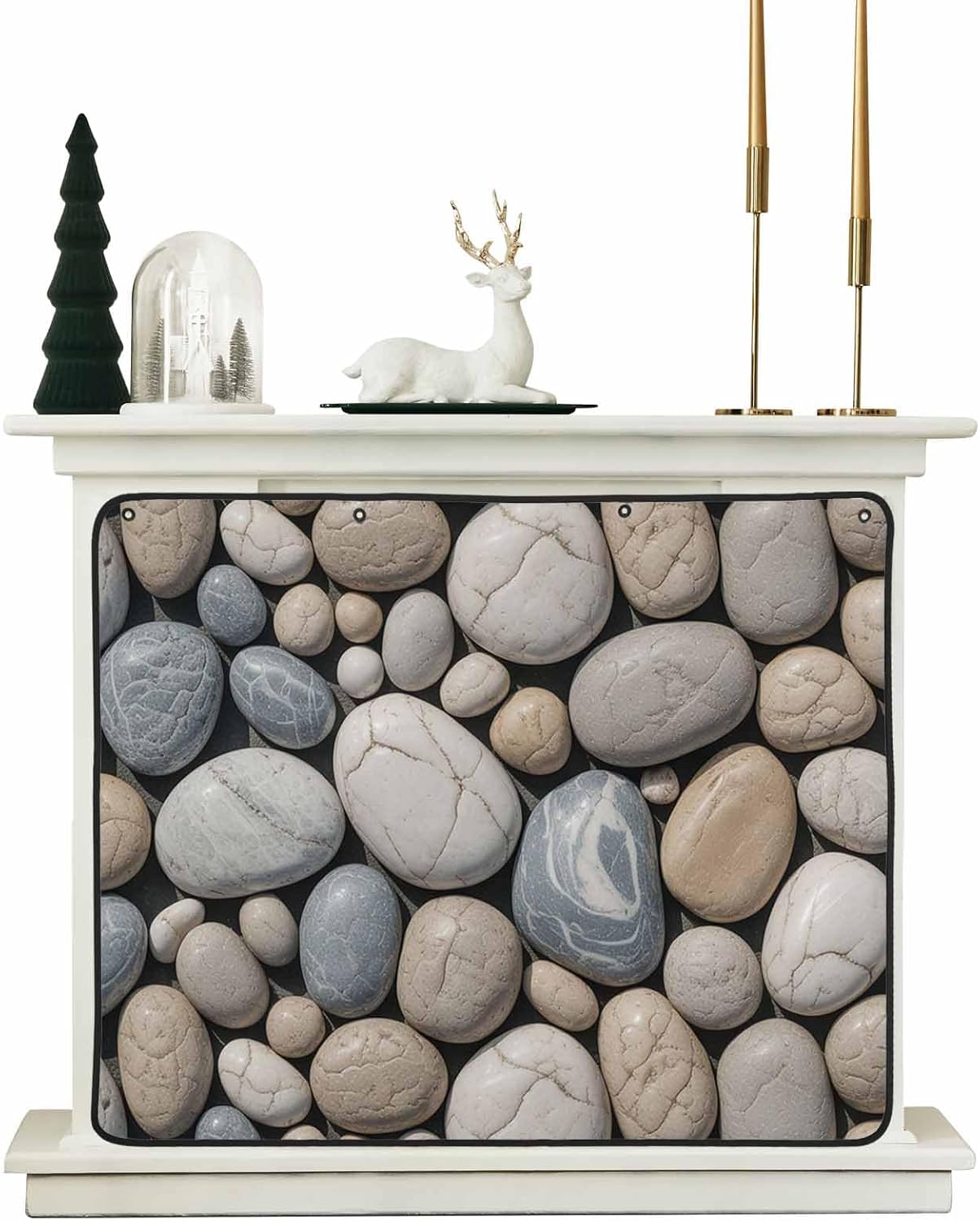 Pebble Stone Magnetic Fireplace Cover 45"x34",Decorative Fireplace Blanket Insulation Cover for Heat Loss,Indoor Outdoor Fireplace Draft Stopper Covers,Minimalist Creative Black White Geometric