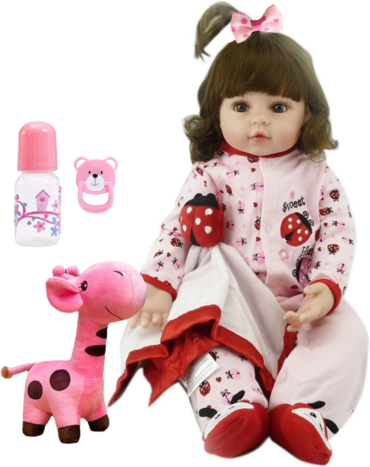 Beauenty Reborn Baby Doll 22 inch Realistic Newborn Baby Dolls - Lifelike Weighted with Soft Silicone Doll Girls with Plush Toy & Doll Clothes & Accessories for Age 3+ (Pink-3)