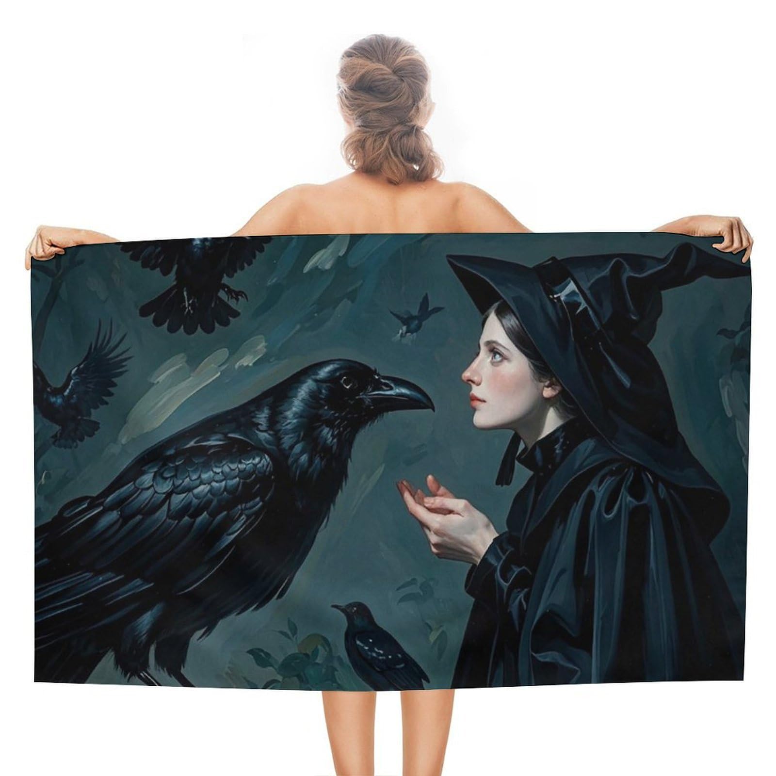 asbwuo Black Raven Witch Beach Towels Extra Large Quick Dry Absorbent