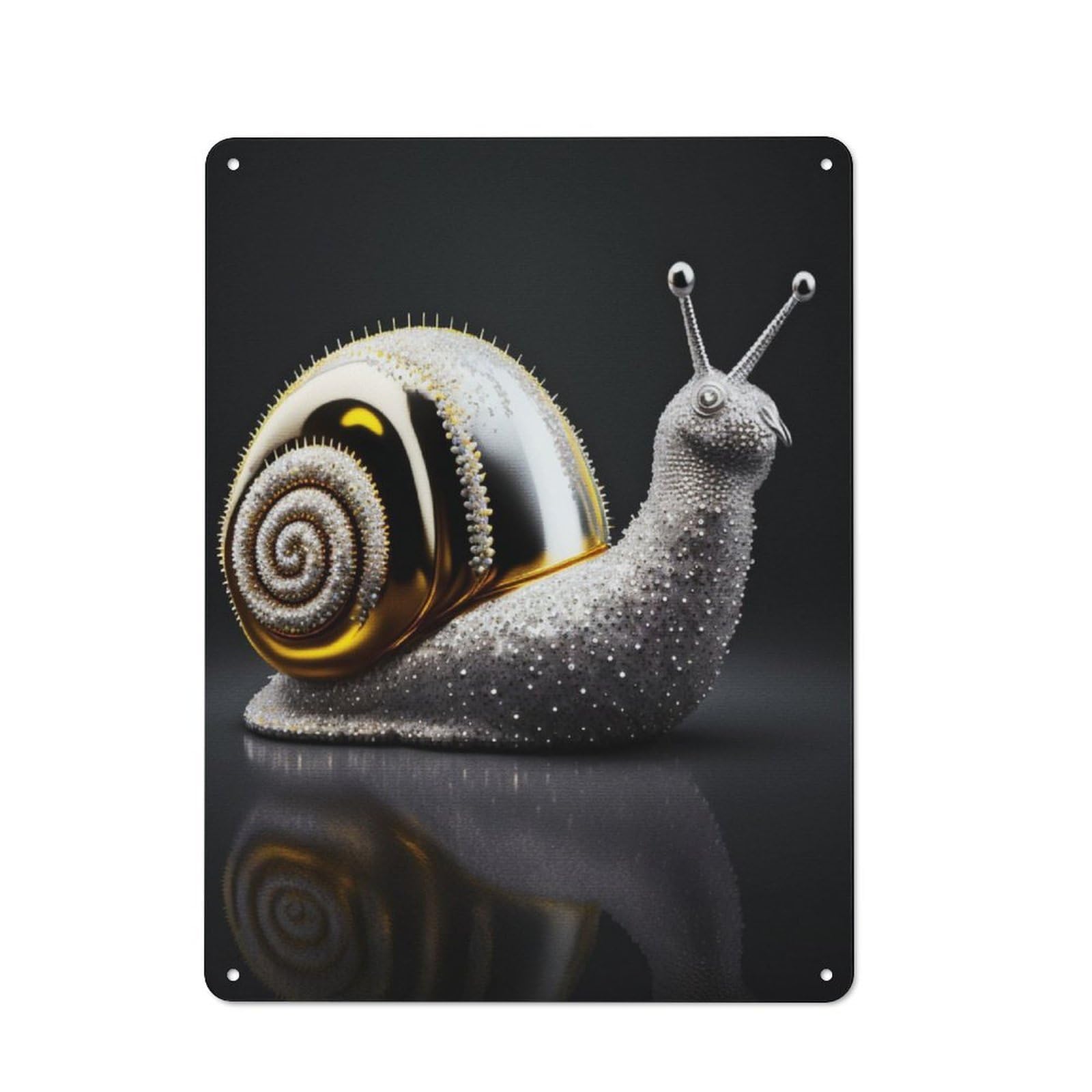 Junmoney Sparkling Silver Snail Rustic Metal Sign 40X30cm For Hallway Wall, For Collectors Of Rustic Metal Wall Decor