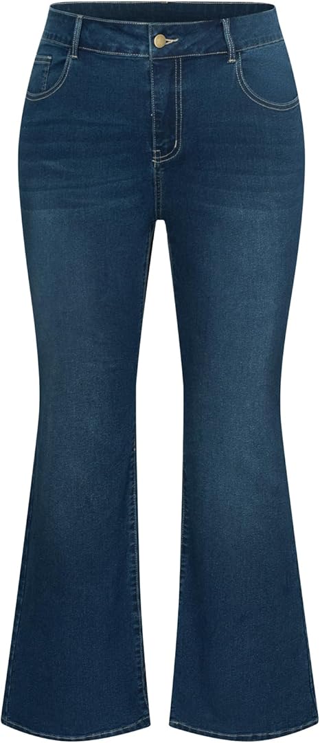 Hanna Nikole Women's Plus Size Wide Flared Jeans High Waisted Stretchy Bell Bottom Denim Jeans (Standard and Plus)