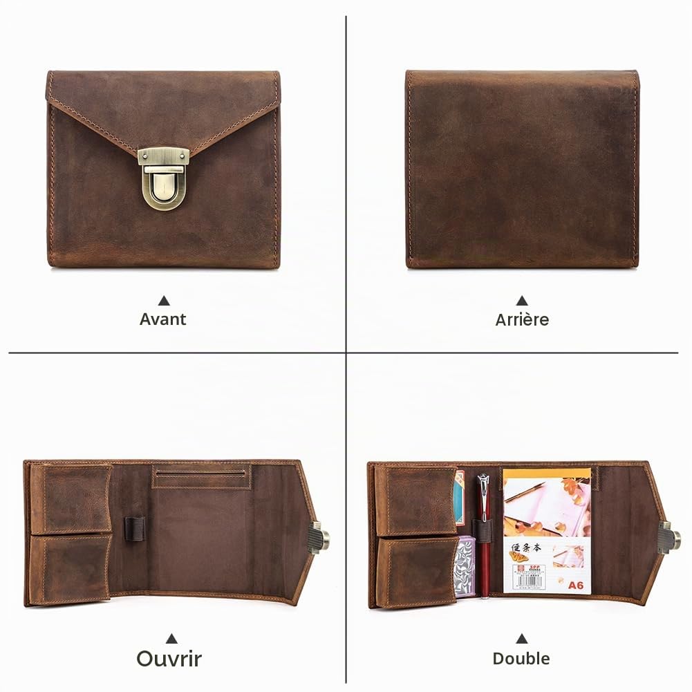 CONTACTS Étui en cuir véritable pour cartes à jouer avec stylo et bloc-notes pour voyage en plein air, boîte à 2 jeux de cartes marron, organiseur de jeu de cartes pour 2 jeux de cartes, jeu de scores