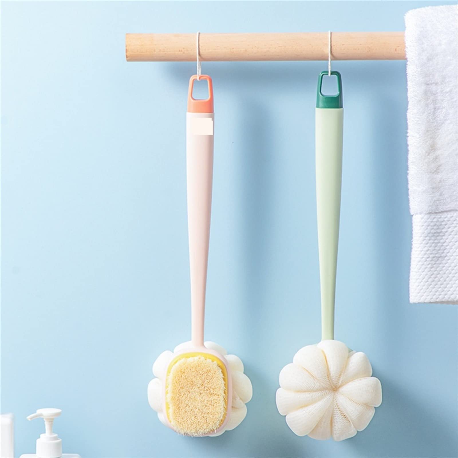 Szczotka do kąpieli pod prysznicem, Long Handle Bath Brush Multicolor Back Scrubber Shower Sponge(Pink)