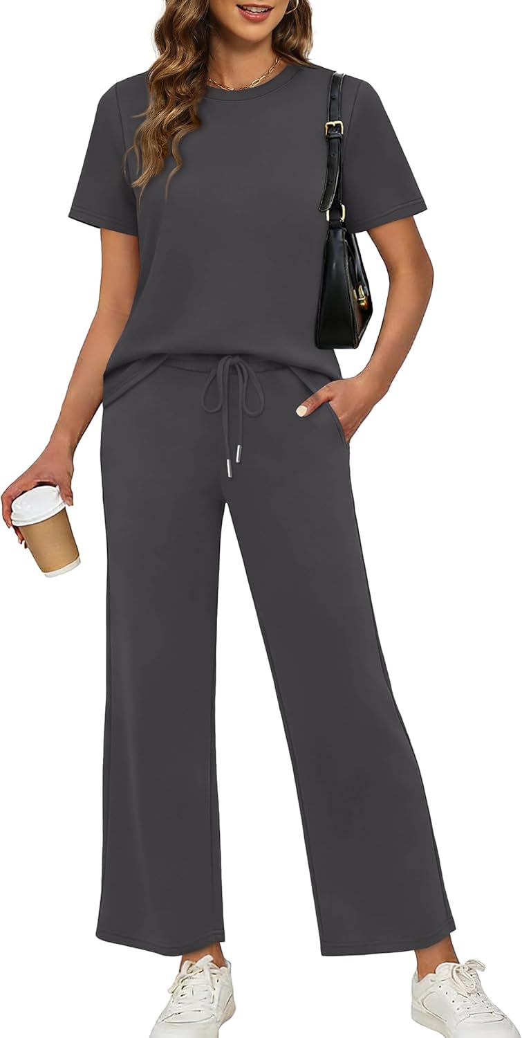 XIEERDUO Women's Side Slit Lounge Sets 2026 Fashion 2 Piece Travel Outfits Cozy Loungewear Wide Leg Tracksuits S-3XL