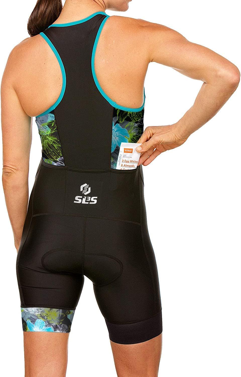 SLS3 Triathlon Suits Women - Slim Athletic FRT Tri Suit Women - One Piece Female Trisuit - Womens Triathlon Suit, No Shelf Bra (Black/Ocean Blooms, X-Small)
