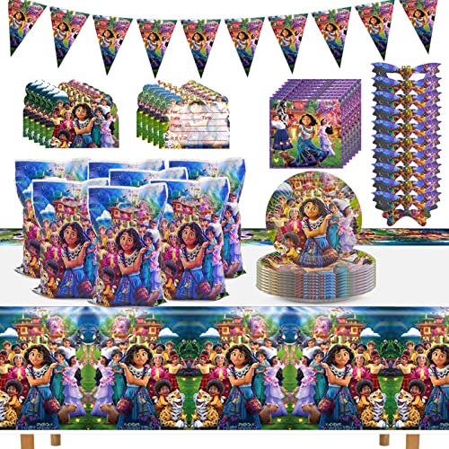 Encanto Party Vajilla,Vajilla Encanto Cumpleaños,Juego de Vajilla Encanto Party,Incluir: Encanto Cumpleaños Platos,Cumpleaños Encanto Mantel,Encanto Pancartas,Servilletas y Máscaras Cover