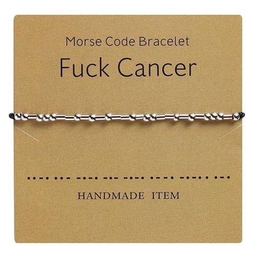 yenlk Morse Code Bracelet ​Beads on Silk Cord Bracelet Silver Secret Code Bracelet Gift (Fuck cancer)