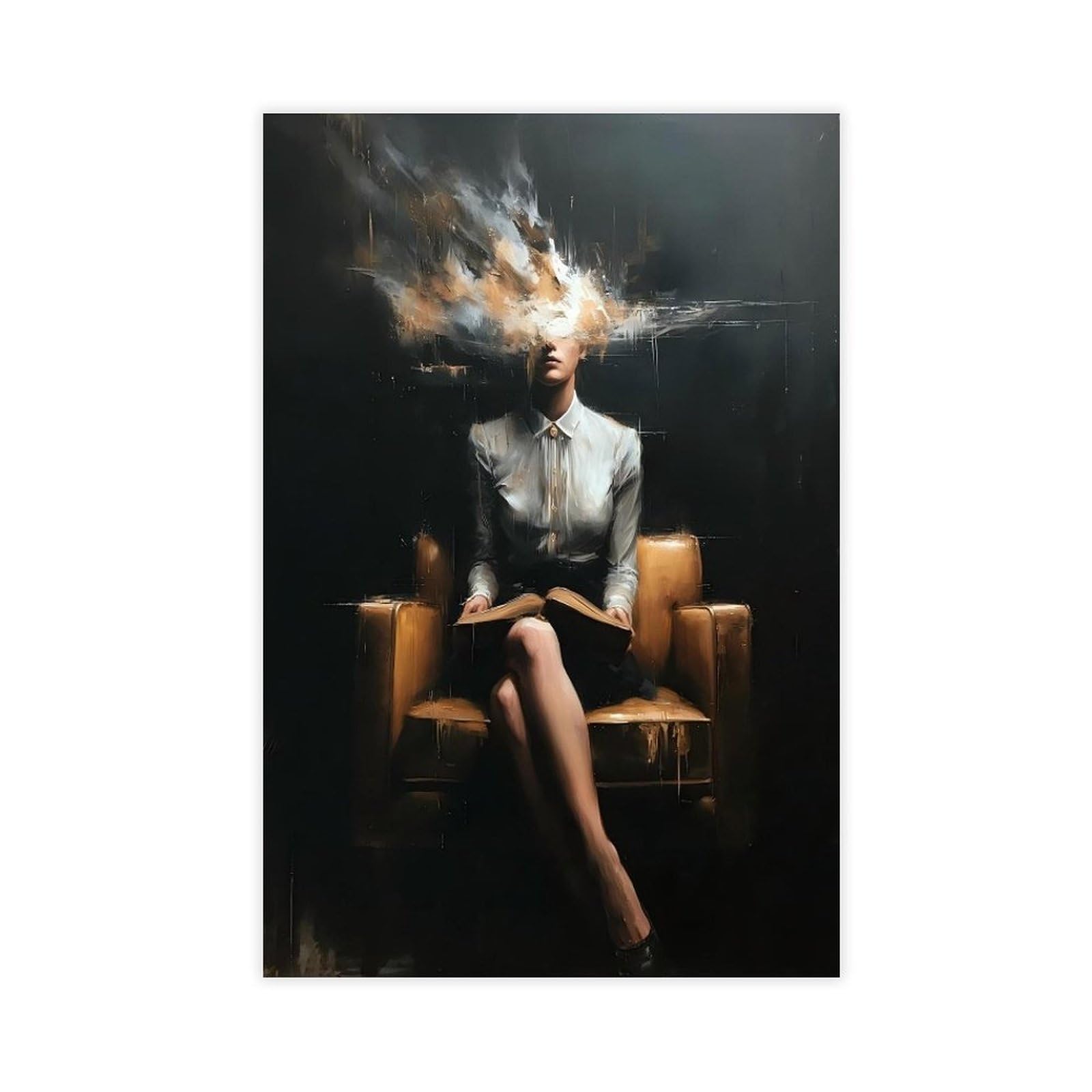 Bareronor Red Surreal Woman Reading Canvas Poster Bedroom Decor Landscape Office Room Decor Gift 24" L X 36" W