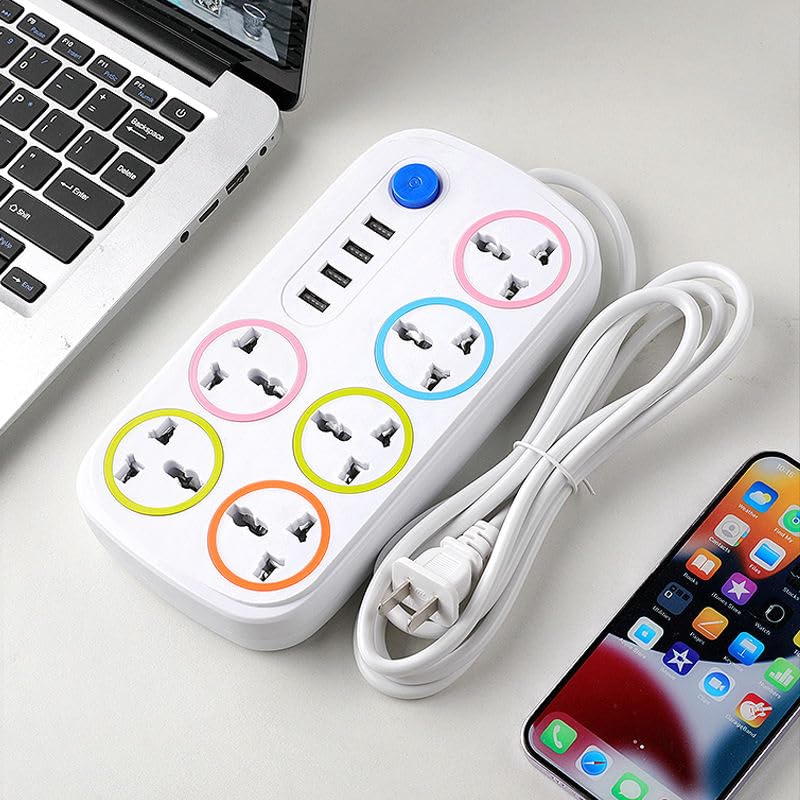 Image of HUPLA 6 Universal Socket Extension Board with 4 USB Charging Ports, Master Switch, Heavy Duty Power Strip, Multi Plug Extension Box for Home, Office, Laptop, Mobile, TV & Appliances (White)