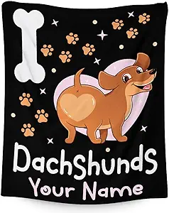 Custom Dachshund Throw Blanket for Kids - 40x50 Inches Crib Size - Soft Fluffy Cozy Blankets Gift - Black Funny Blanket Throws for Travel, Office