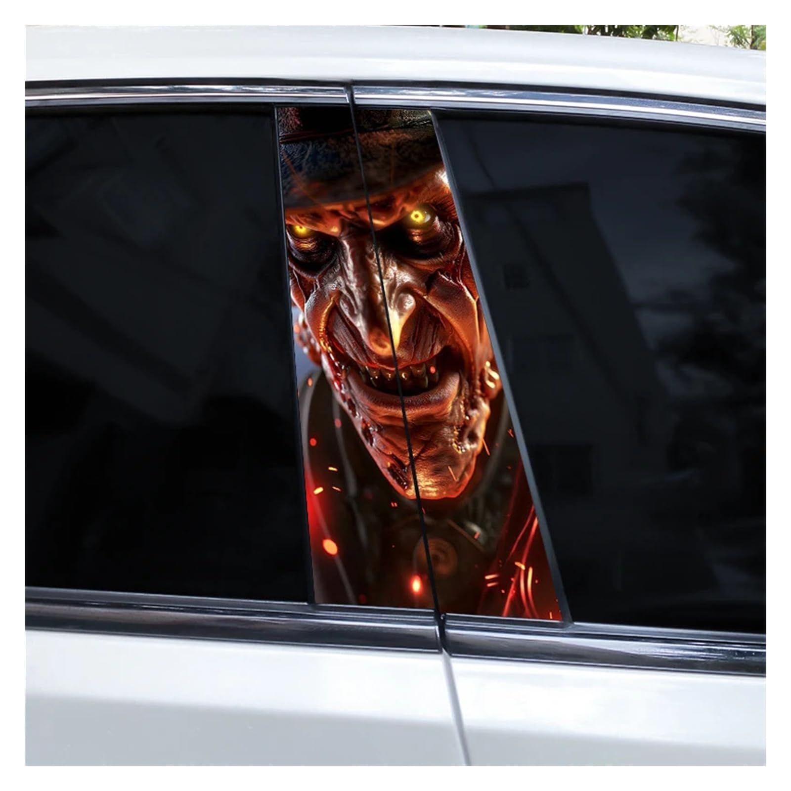 Car Side Decals 2pcs Halloween Horror Clown Car B-Pillar Stickers Cover Scratch Suitable Center Column Holiday Decoration Decal(Style C)