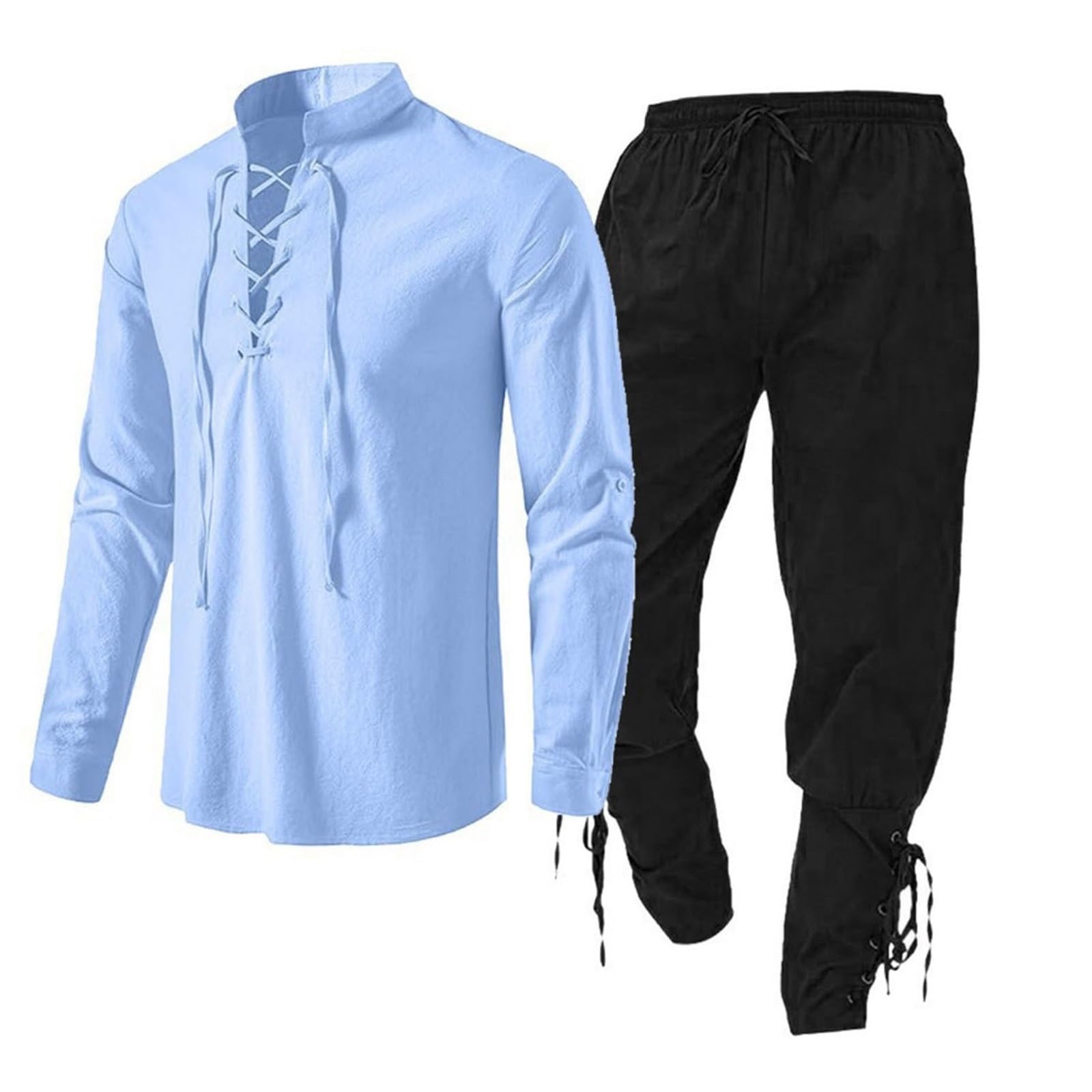 Générique Deguisement Viking Homme - médiévaux Ensemble de vêtements en Lin Chemise Pantalon médiéval Sweats Capuche De Travail