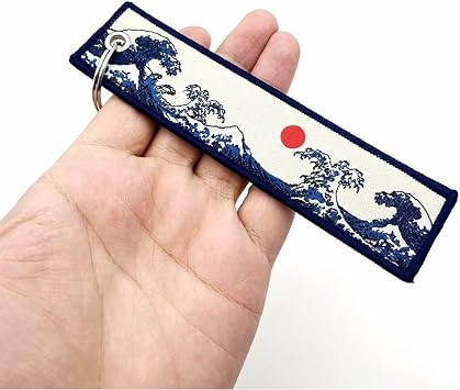 Personalized Keychains, Japanese Wave Key Tag Embroidery Car Keyring, Fabric Embroidered Motorcycle Keychains for Motorcycles Bike