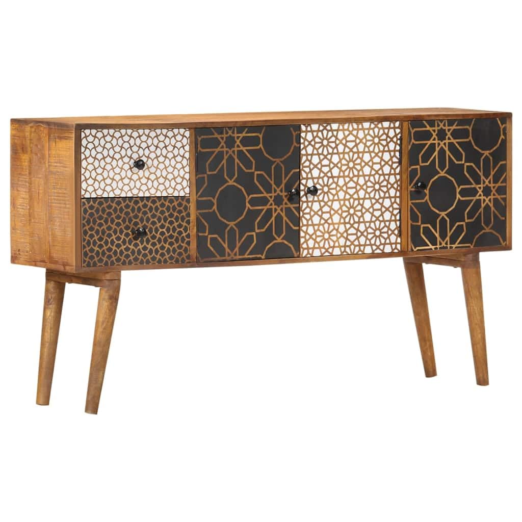 Armoire d'appoint avec tiroirs en bois massif : élégant buffet au design du milieu du siècle en bois de manguier avec façades de tiroirs décoratives et beaucoup d'espace de rangement