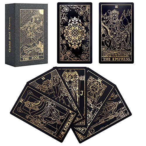 Ciseonik Classic Tarot Cards with-Guidebook - and Case Professionals Luxury Vintage Rider Tarot Cards for Beginners Plastic Cards Astrology Dark Gilded Original Tarot Deck (Gilded Black)