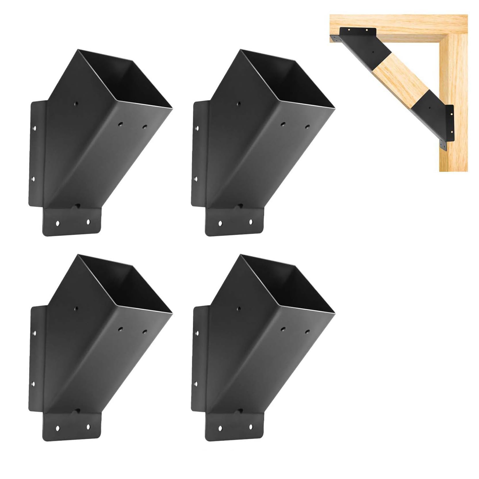 GOUZIBHD Black Metal Roof Riser Beam Bracket,4 Pcs 45-Degree Angle Support Brackets Heavy Duty Corner Brace Support for Roof Pergola Gazebo Patio Cover
