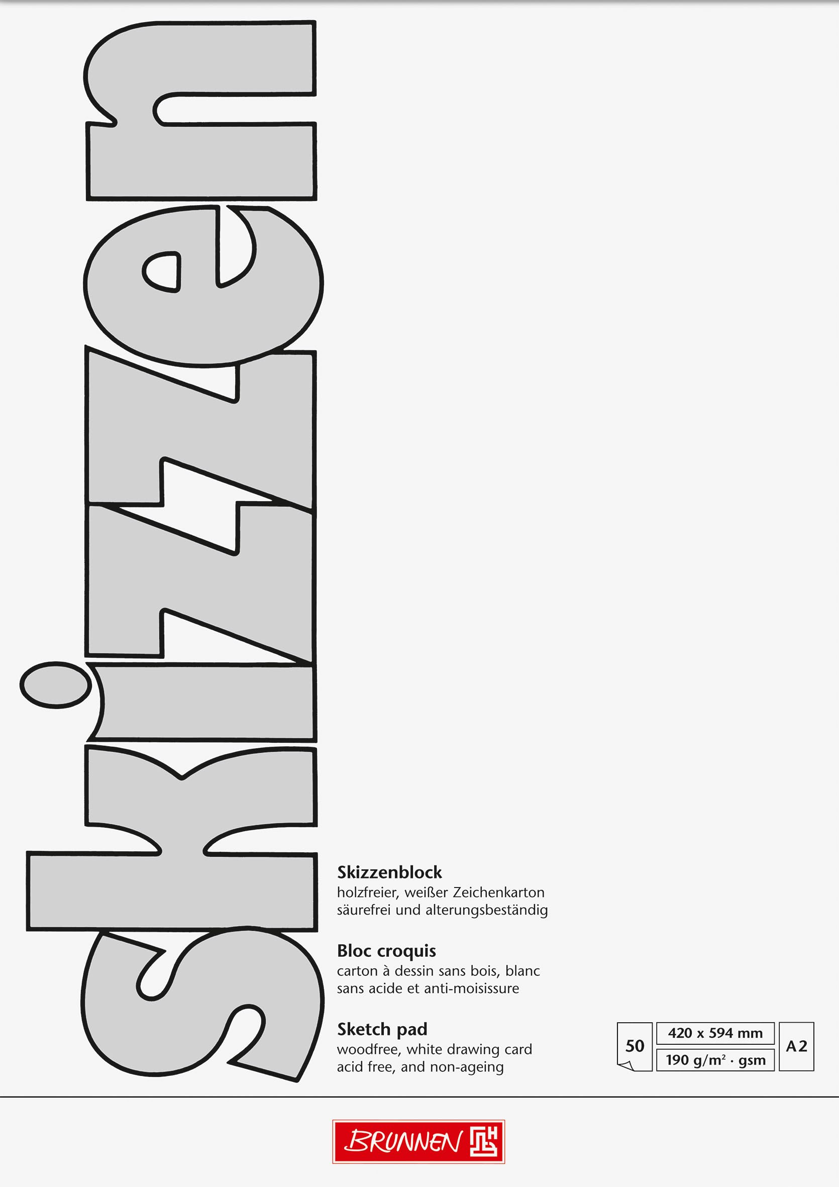 Brunnen Drawing/Sketch Pad A2 420 x 594 mm 190 GSM 50 Sheets