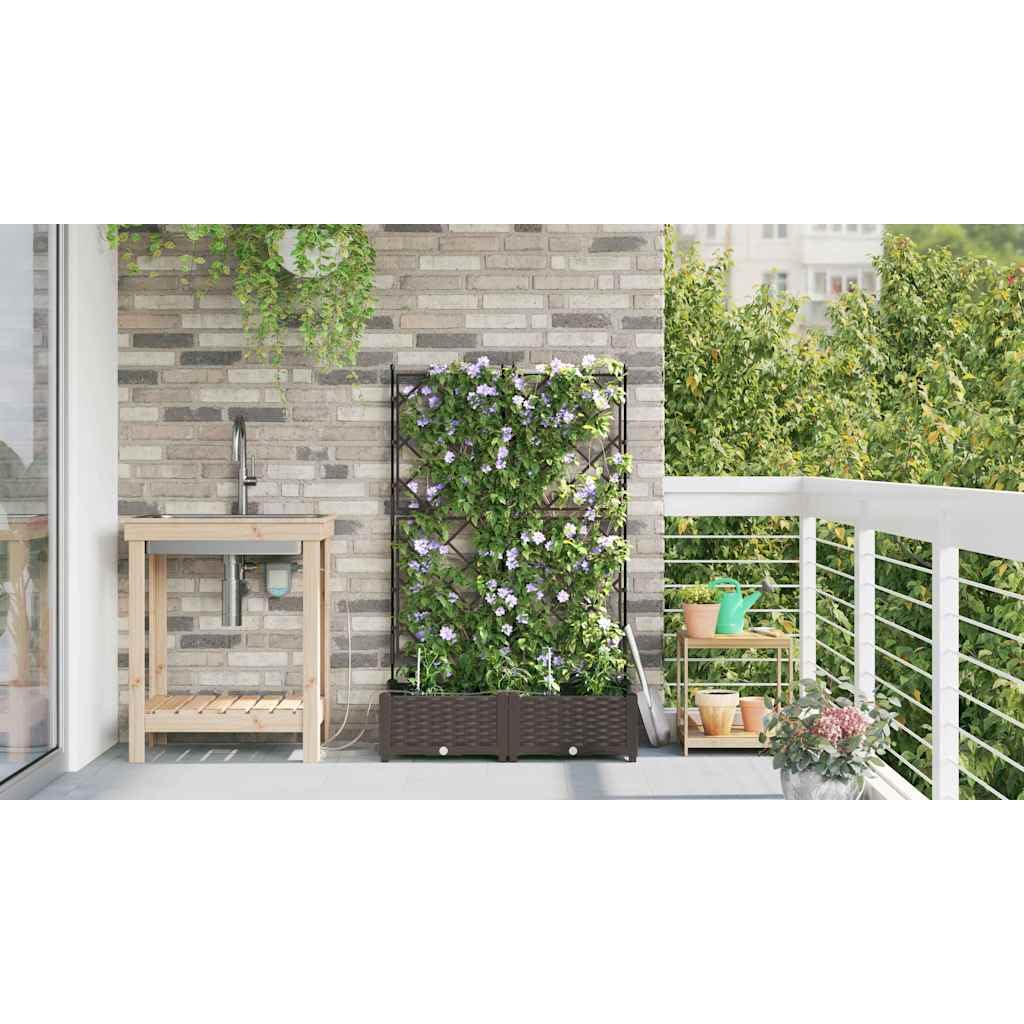 Lot de 2 pots de fleurs auto-arrosage - En plastique - Marron - Pour l'extérieur - Design moderne et système d'arrosage intégré pour des plantes saines