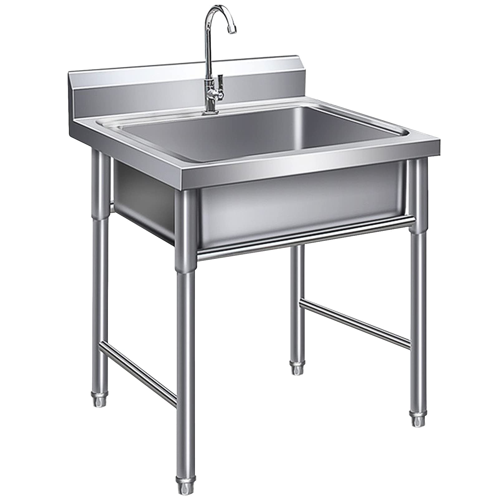 Fregadero de cocina independiente de acero inoxidable con un seno y salpicadero alto para garaje