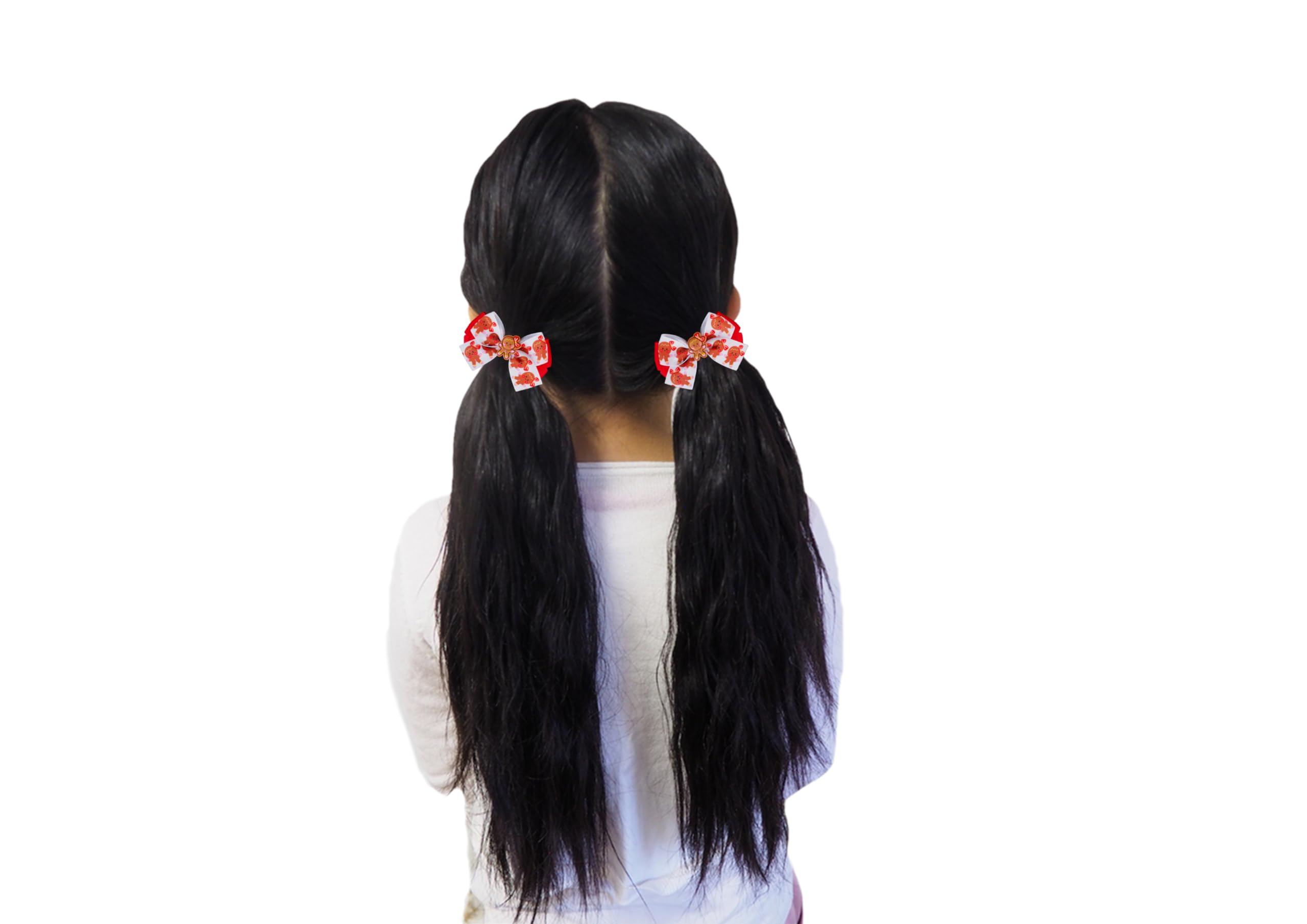 MeiMei Christmas Gingerbread Girl Hair Bow with Elastic Bobble, Handmade Girls Hair Tie, Grosgrain Ribbon Hair Accessories - Image 2