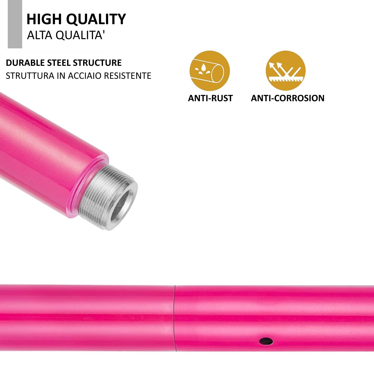 FFitness Palo Pole Dance in Acciaio con Rivestimento in Silicone Rosa 2 modalità Static e Spinning Dance Pole Kit Palo da Ballo Regolabile