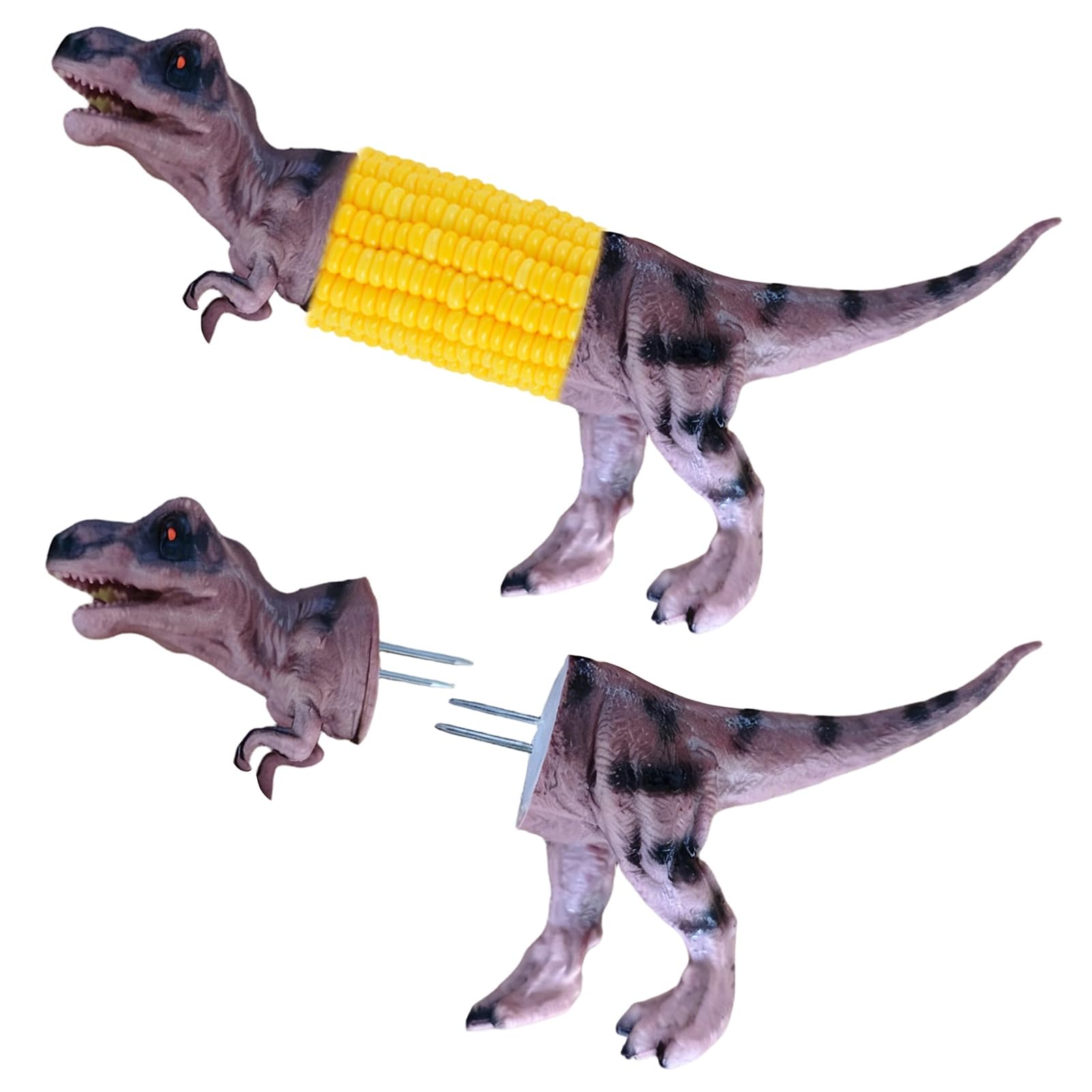 anwhriet Cobs Corn Cob Holders – Dinosaur Shaped Corn on the Cob Storage Holder, Funny Corns Holders with Stainless Steel Forks for BBQ & Picnics, Kitchen Gadget for Corns Lovers Tyrannosaurus Rex