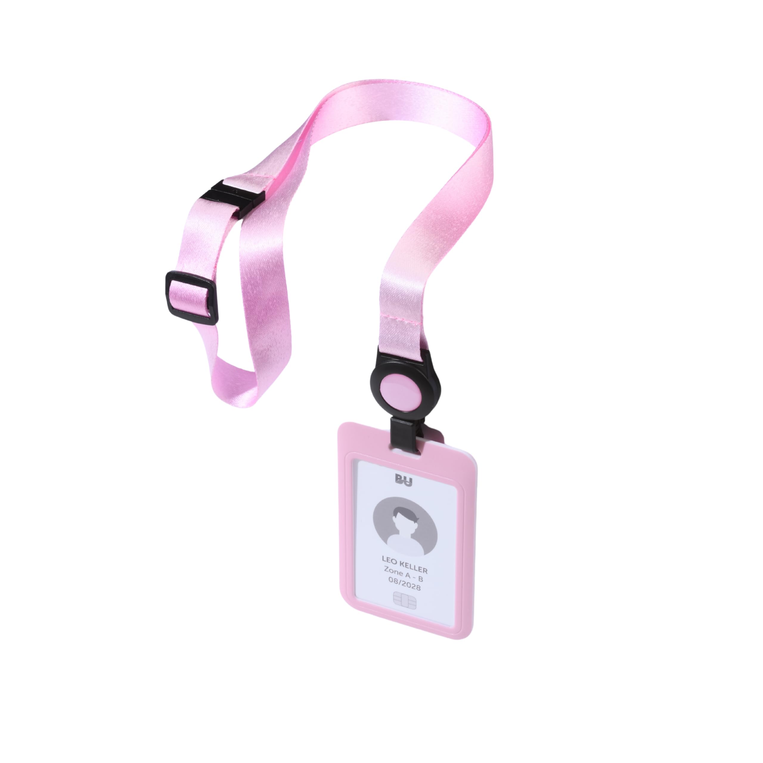 Avery Pink Adjustable Lanyard with Retractable Reel & Double Card Holder