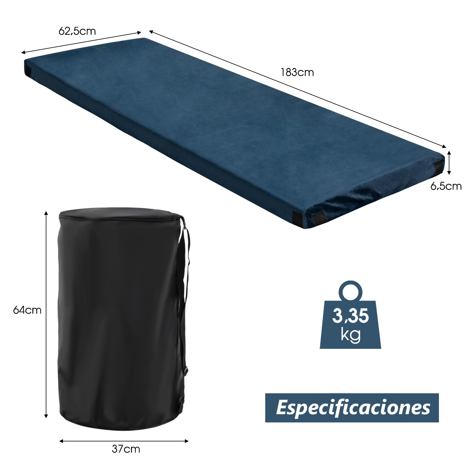 GOPLUS Colchón de Espuma Viscoelástica para Camping, Colchoneta Portátil Enrollable con Fondo Antideslizante, Bolsa de Viaje, Esterilla Impermeable para Coche Camión