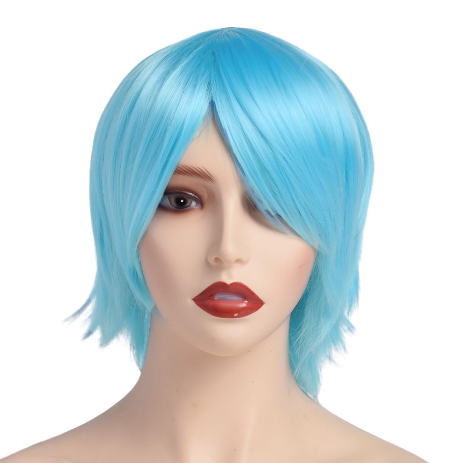 BUYOGET Cosplay Wigs Short Light Blue Natural Layered Straight 8 Inches Universal Costume Wigs for Men Women Halloween