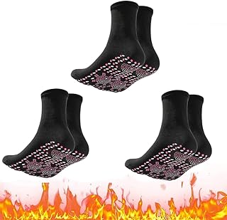 Yananmall 3 Pair Tourmaline Slimming Health Sock Self Heating Socks Thermal Socks Tourmaline Acupressure Socks Foot Massage Socks, Black
