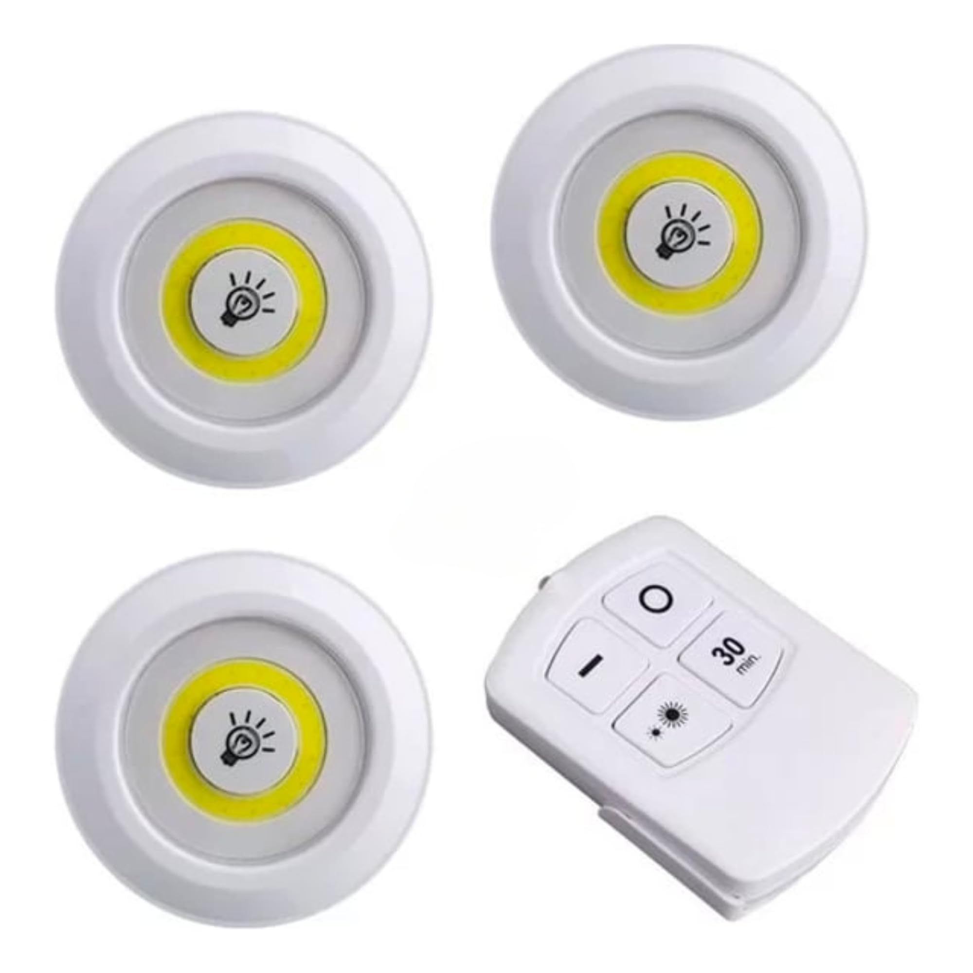 Uzaktan Kumandalı 3'lü LED Lamba Seti Beyaz Işık - Dolap Altı, Kiler, Mutfak ve Kablosuz Aydınlatma için Spot Lamba