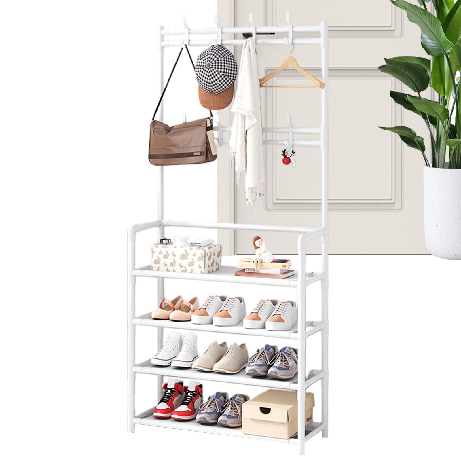 FGXHHS Entryway Coat Rack with Hooks | Floor-standing Clothes and Shoes Storage for Dormitory, Entryway, Hallway nization, Stylish Hanger Home