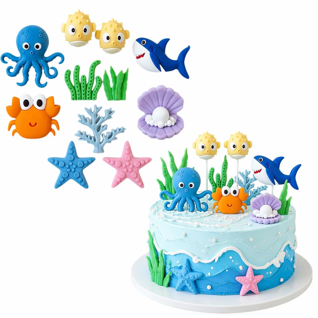10Pcs Under the Sea Party Decorations Sea Creatures Cake Toppers Under the Sea Cake Decorations Ocean Themed Party Decoration for Birthday Beach Celebrations — image 1