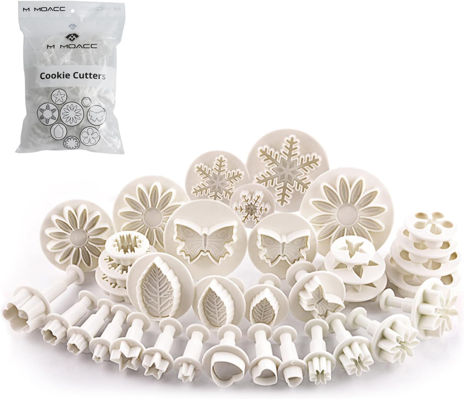 M MOACC Cake Tools 36 Piece Fondant Cake Cookie Plunger Sugarcraft Flower Leaf Butterfly Heart Shape Decorating Mold DIY Icing Plunger Tools